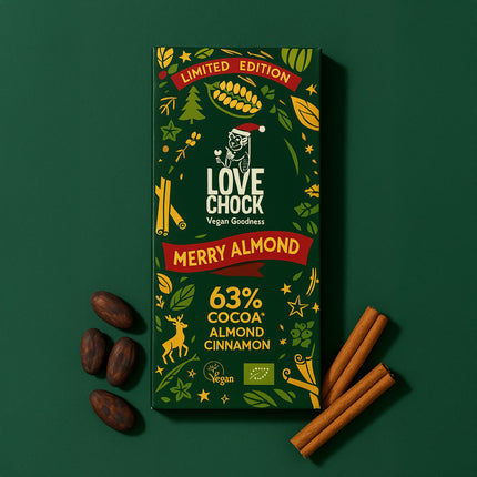 Merry Almond Biologisch | Pure kerst chocolade met amandel en kaneel