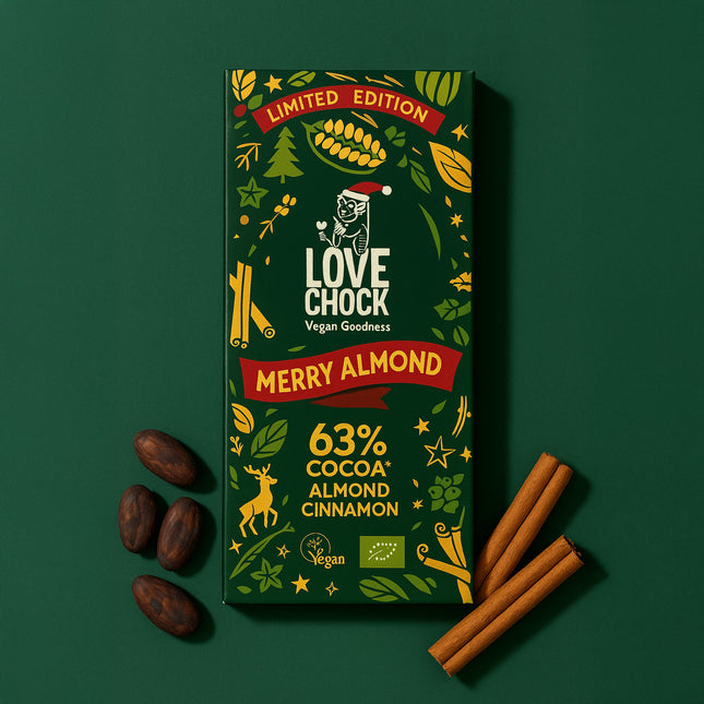 Merry Almond Biologisch | Pure kerst chocolade met amandel en kaneel