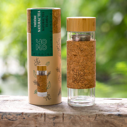 NATURAL’TEA glazen thermosfles 350ml met kurk en bamboe