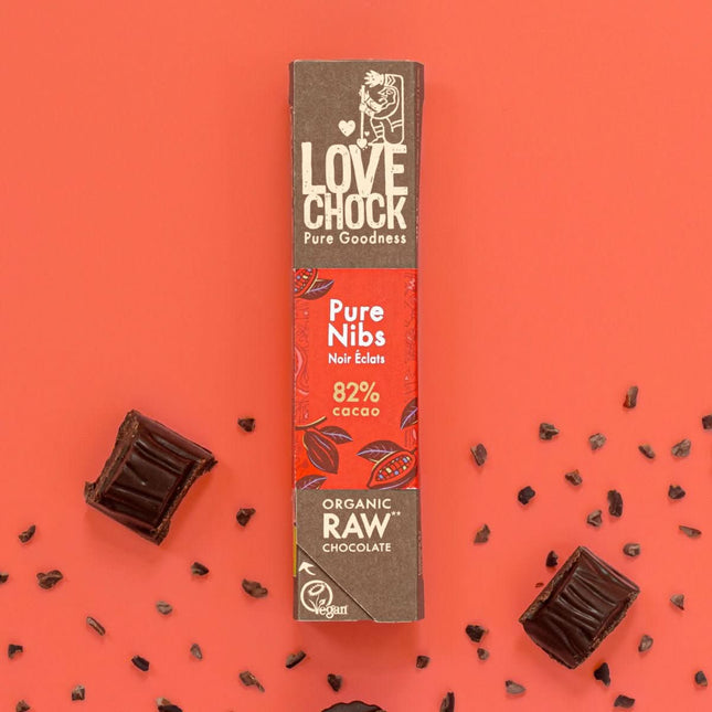 Lovechock 82% chocolade met cacao nibs – biologisch