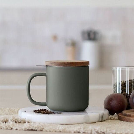Ogo Living Juliet beker met filter 300ml in khaki met houten deksel