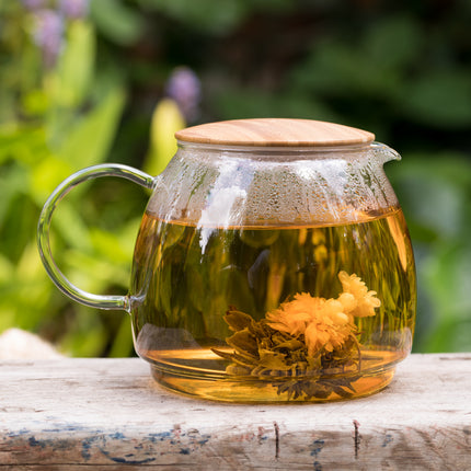 Glazen theepot met houten deksel Oslo